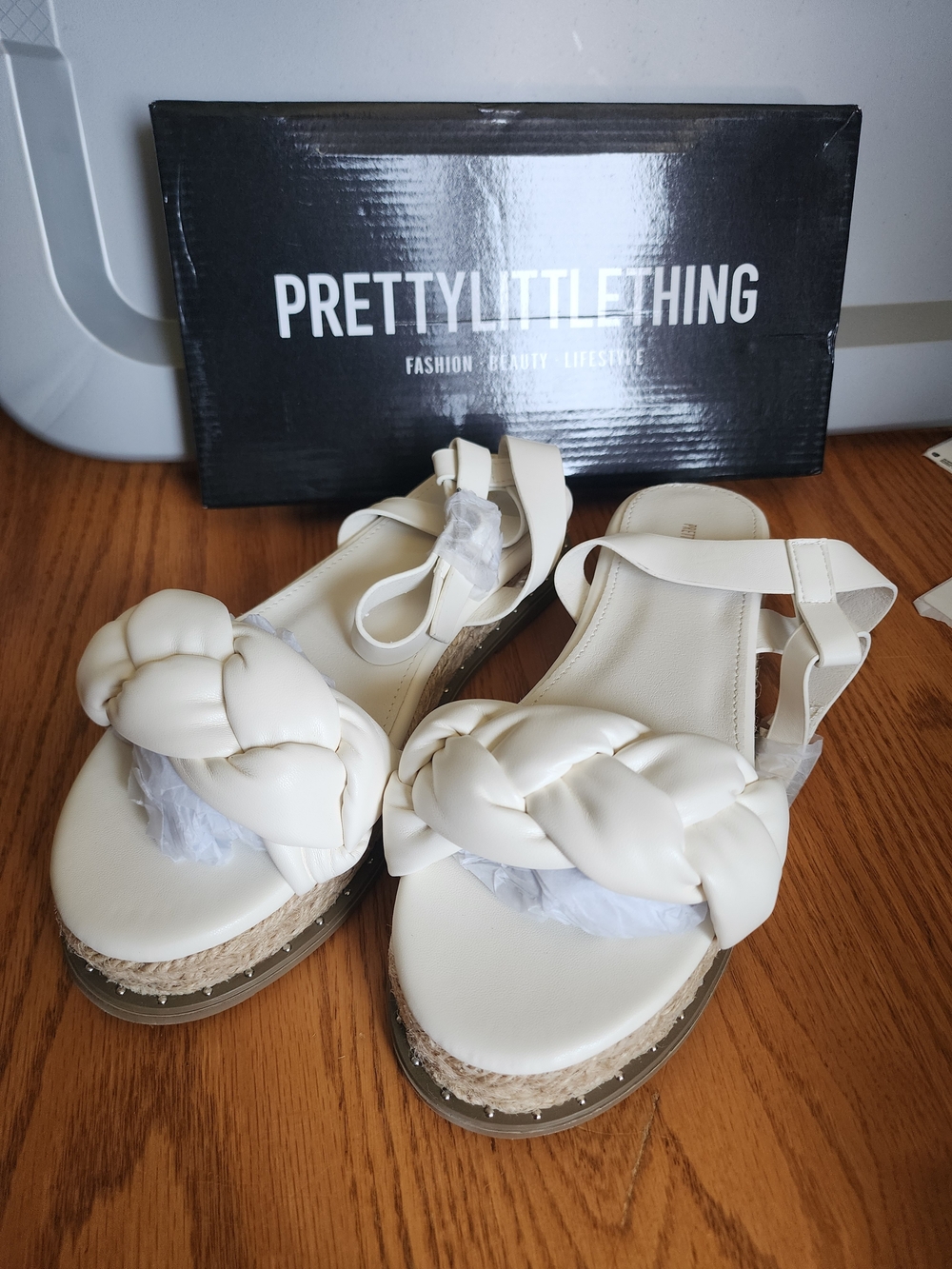 PrettyLittleThing Cream Braided Platform Sandals